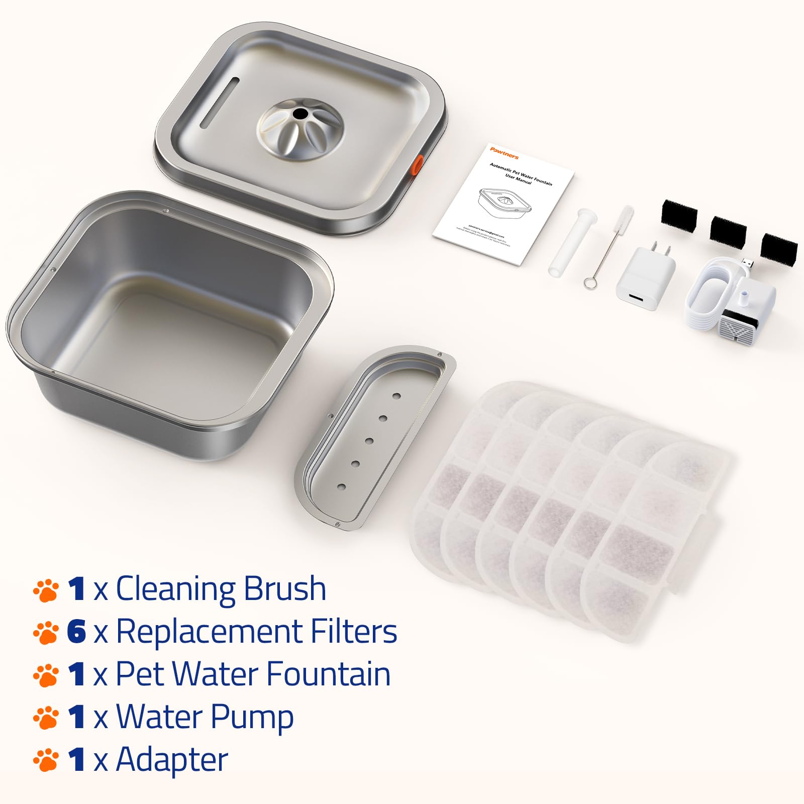 Pawtners cat water fountain BPA-free 304 stainless steel safe drinking water