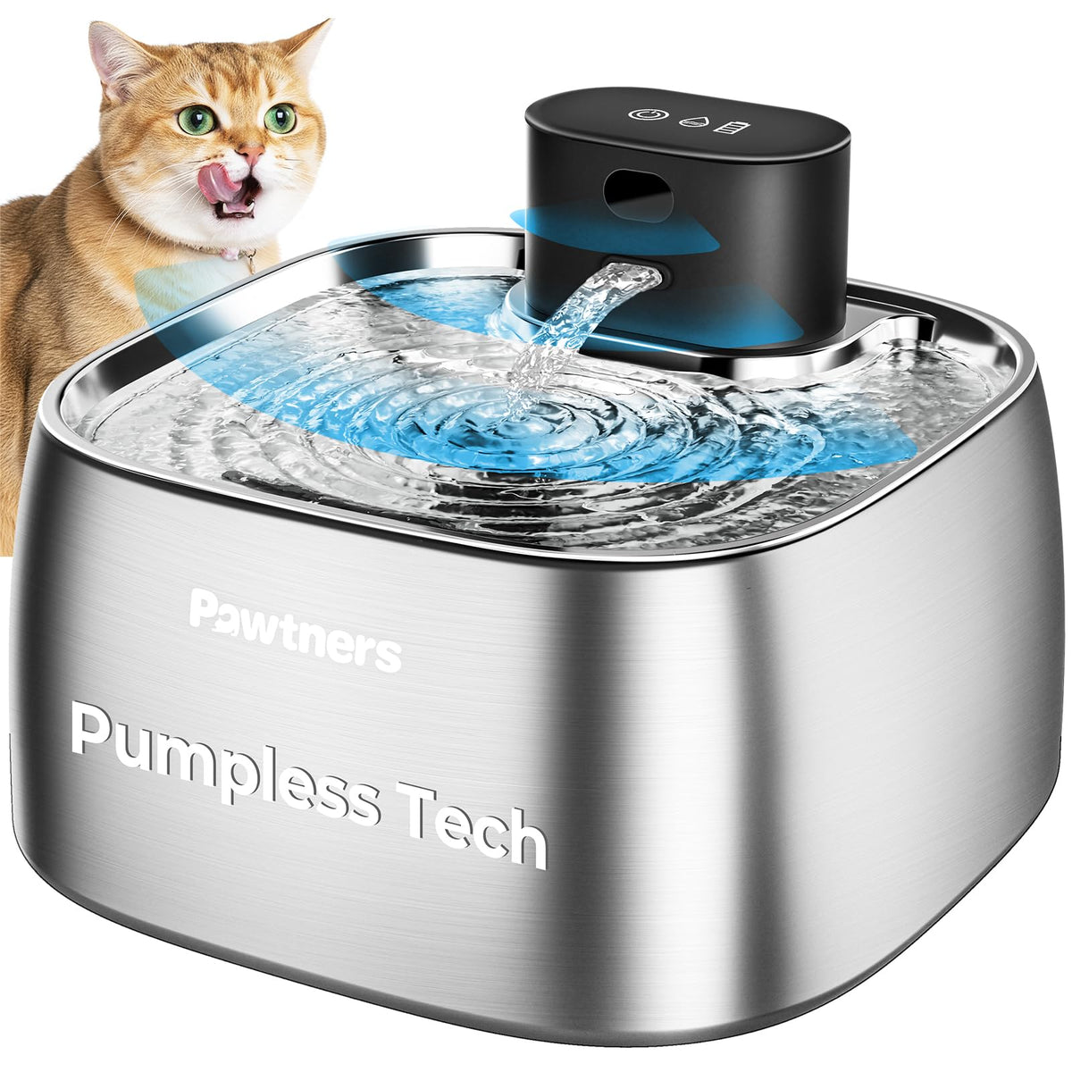 Pawtners cordless fountain design demonstrating safe hydration