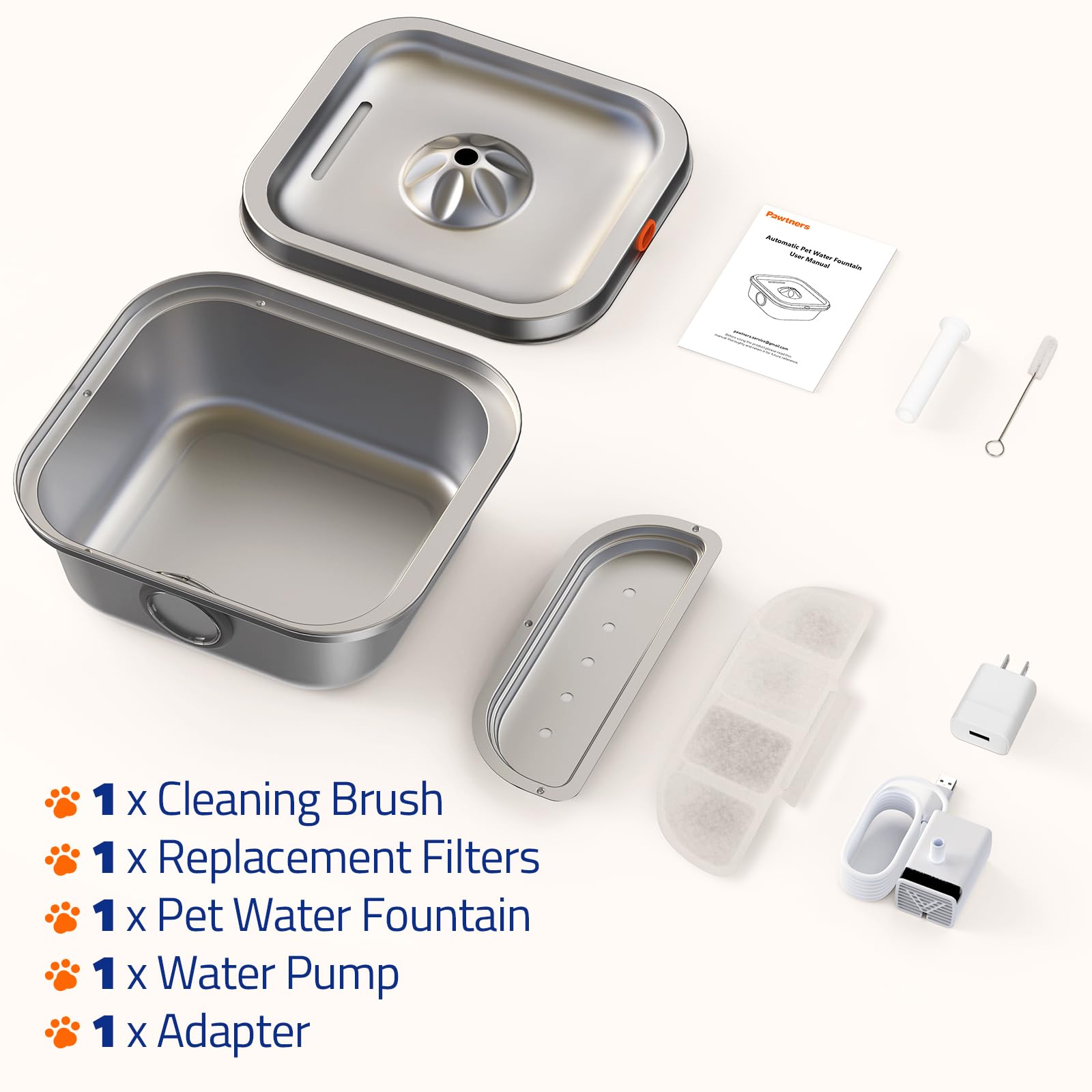 Pawtners cat water fountain easy cleaning view shows simple maintenance and quick filter replacement.