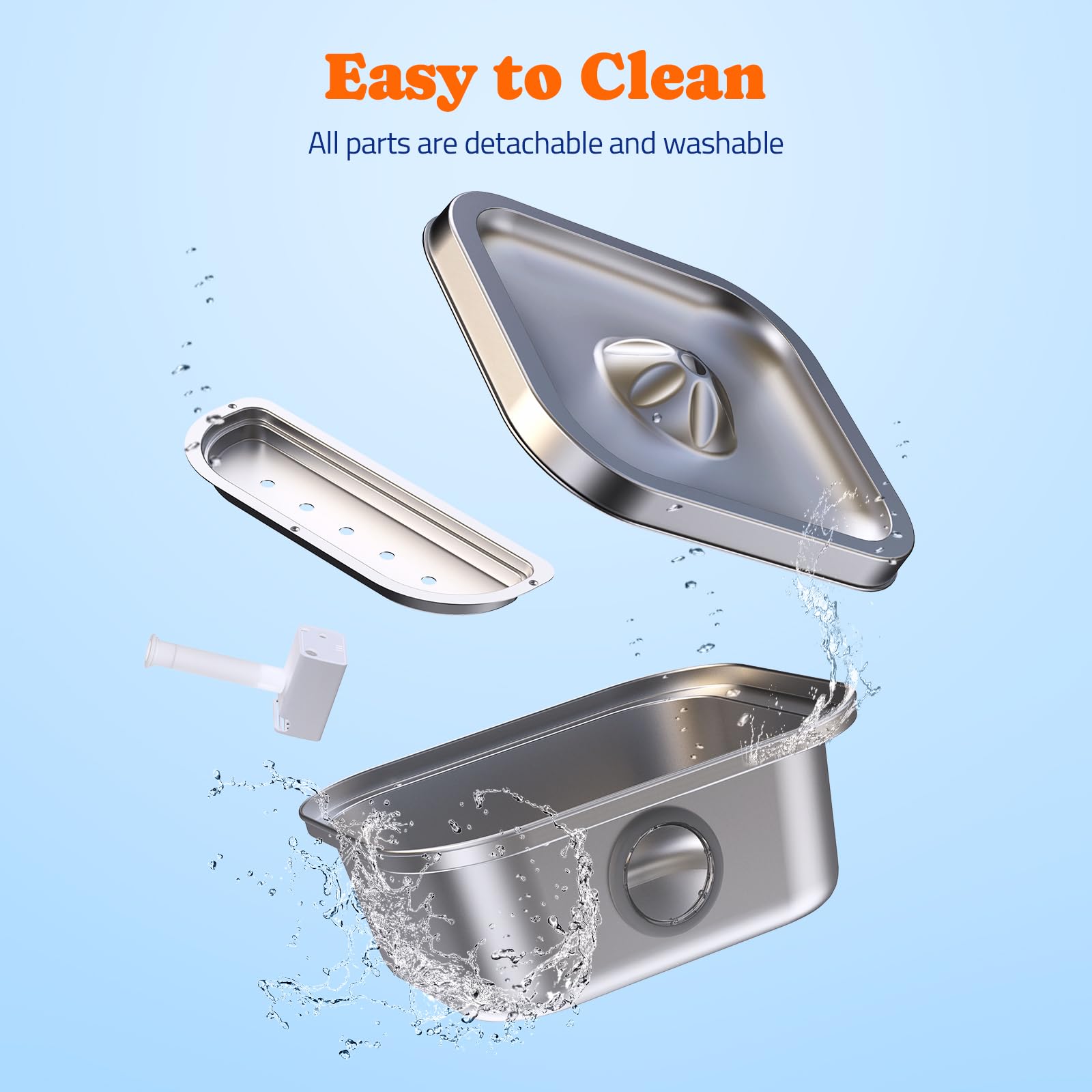 Pawtners cat water fountain stainless steel close-up reveals durable finish and smooth drinking surface.