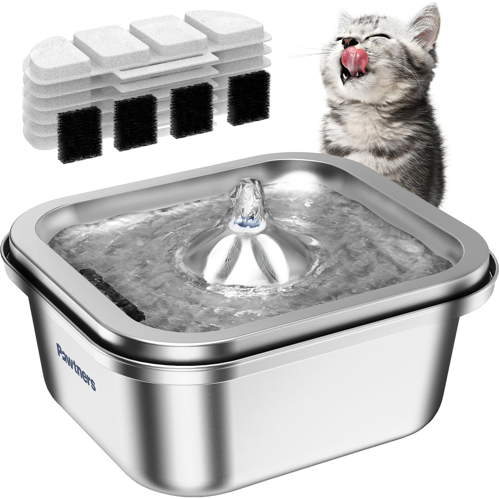 Pawtners cat water fountain stainless steel 4L for long-lasting hydration