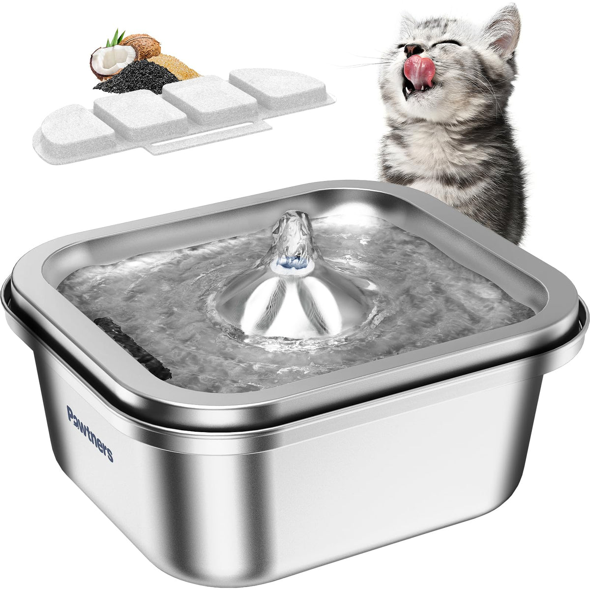 Pawtners cat water fountain stainless-steel 4L provides durable, safe hydration for pets.