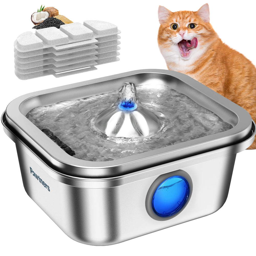 Pawtners cat water fountain stainless steel 4L for durable, clean hydration.