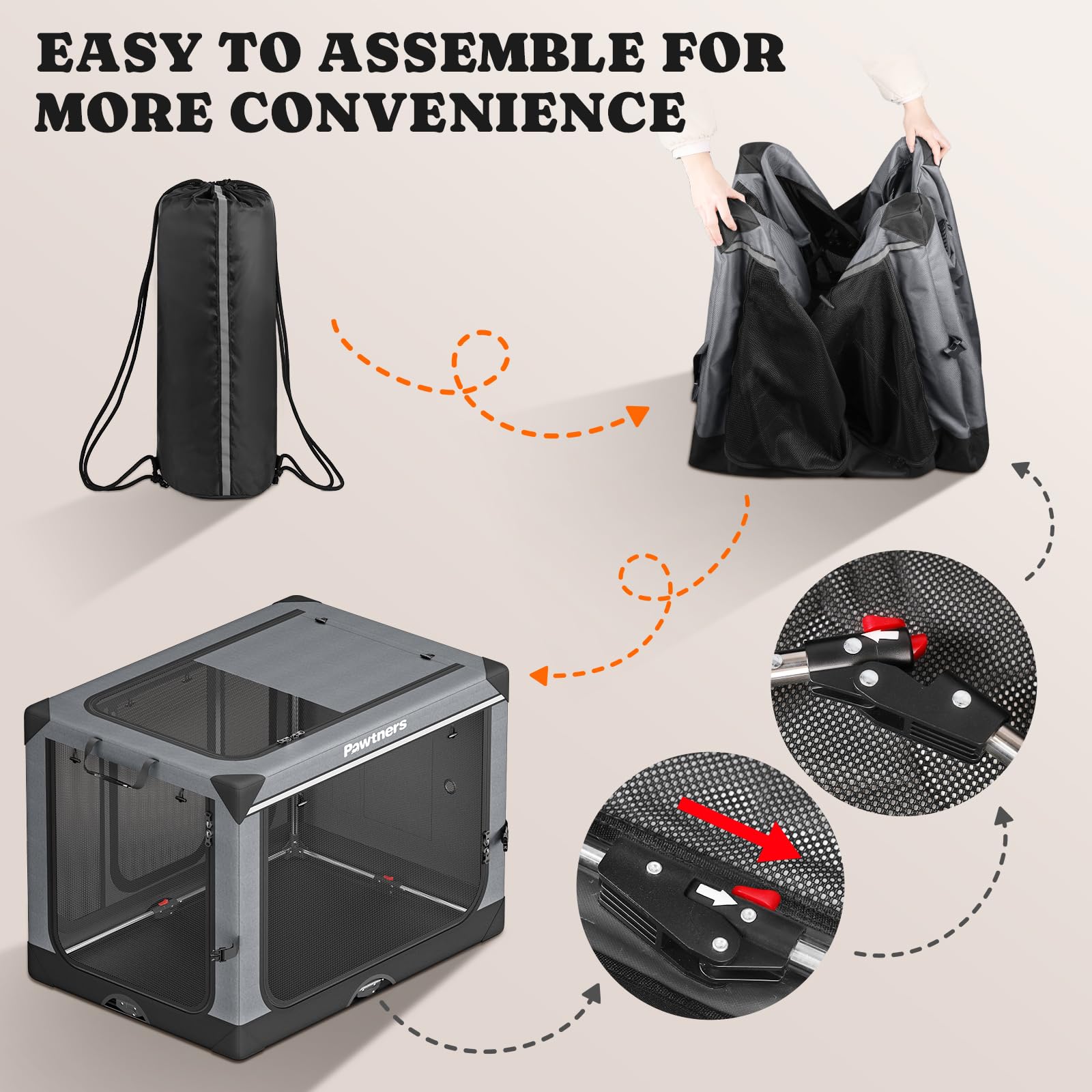 Pawtners collapsible dog crate outdoors in use, perfect for on-the-go weekend adventures.