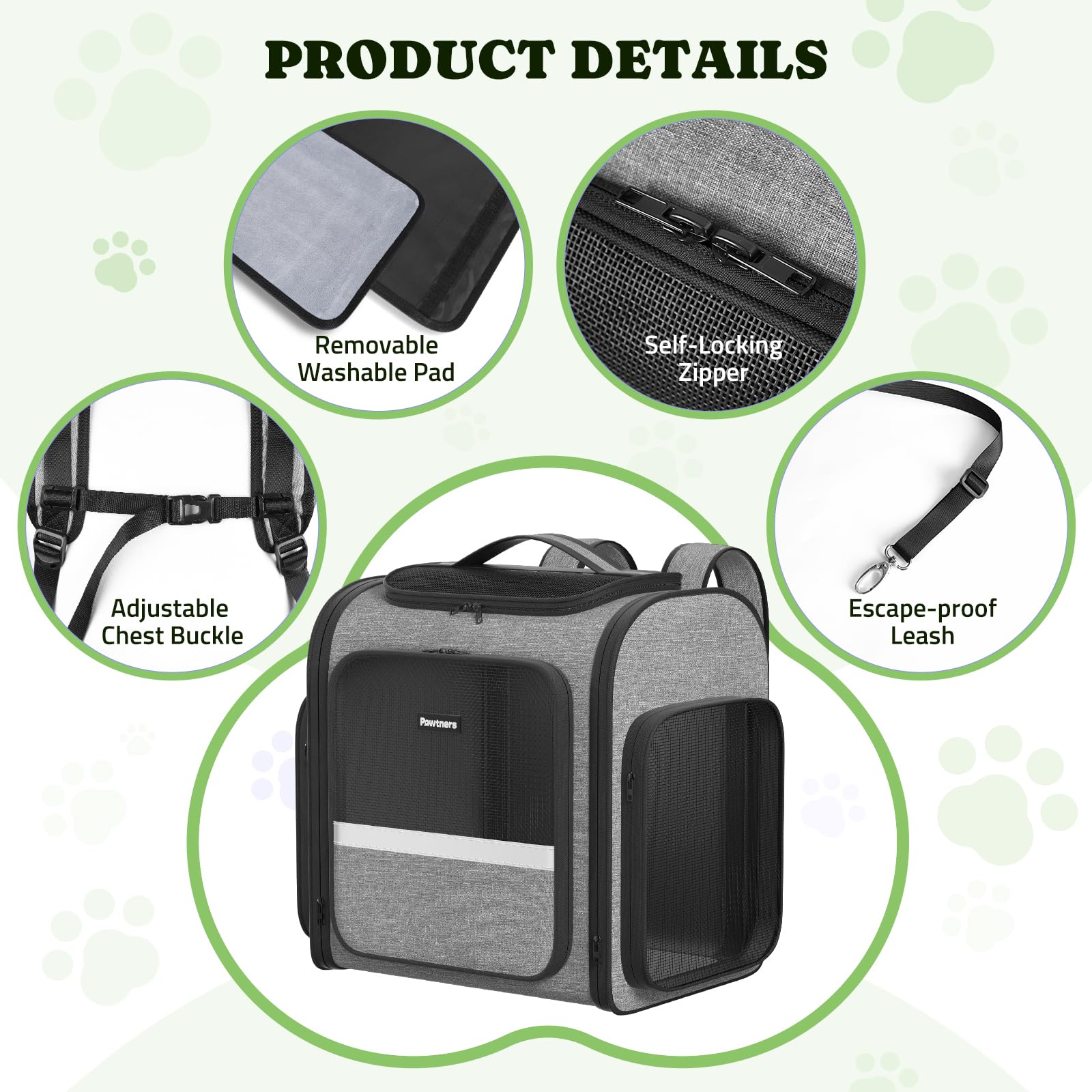 Pawtners dog backpack carrier side view highlighting compact foldable design.