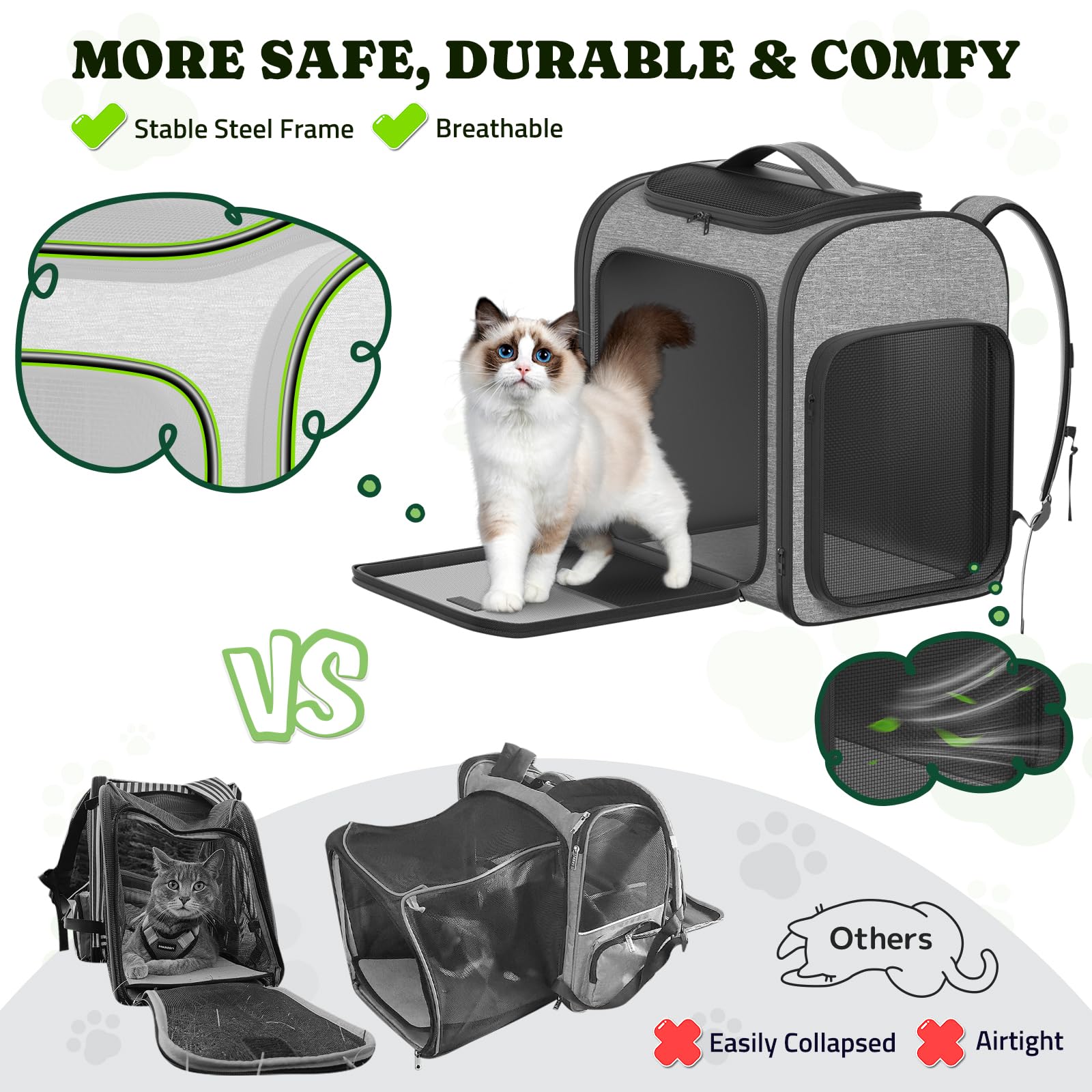 Pawtners dog backpack carrier self-locking zips enhance security.