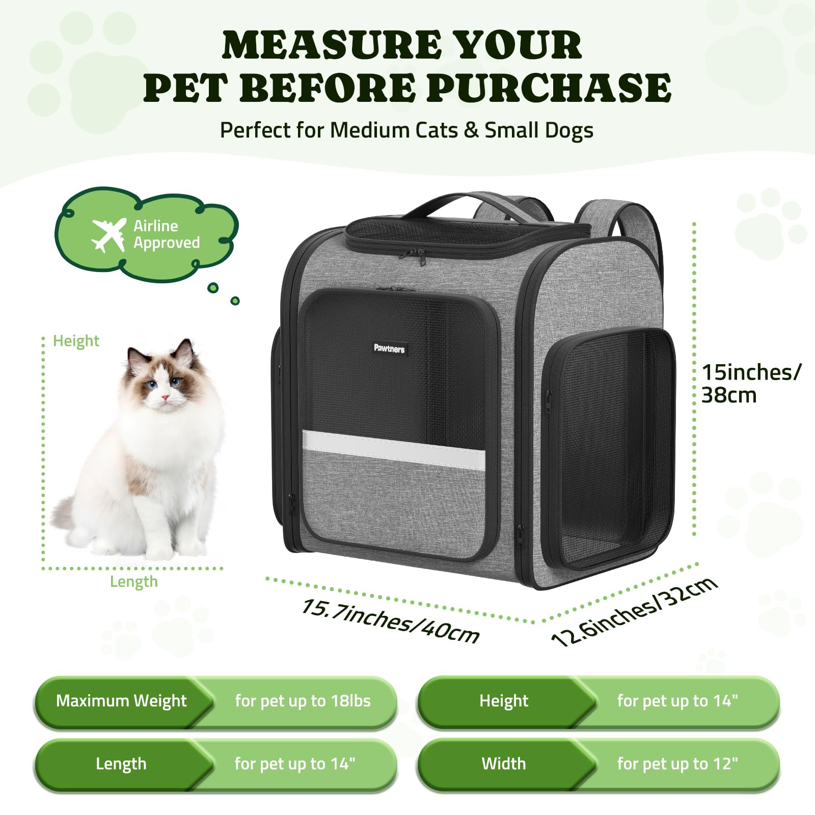 Pawtners dog backpack carrier four-sided mesh for ventilation.