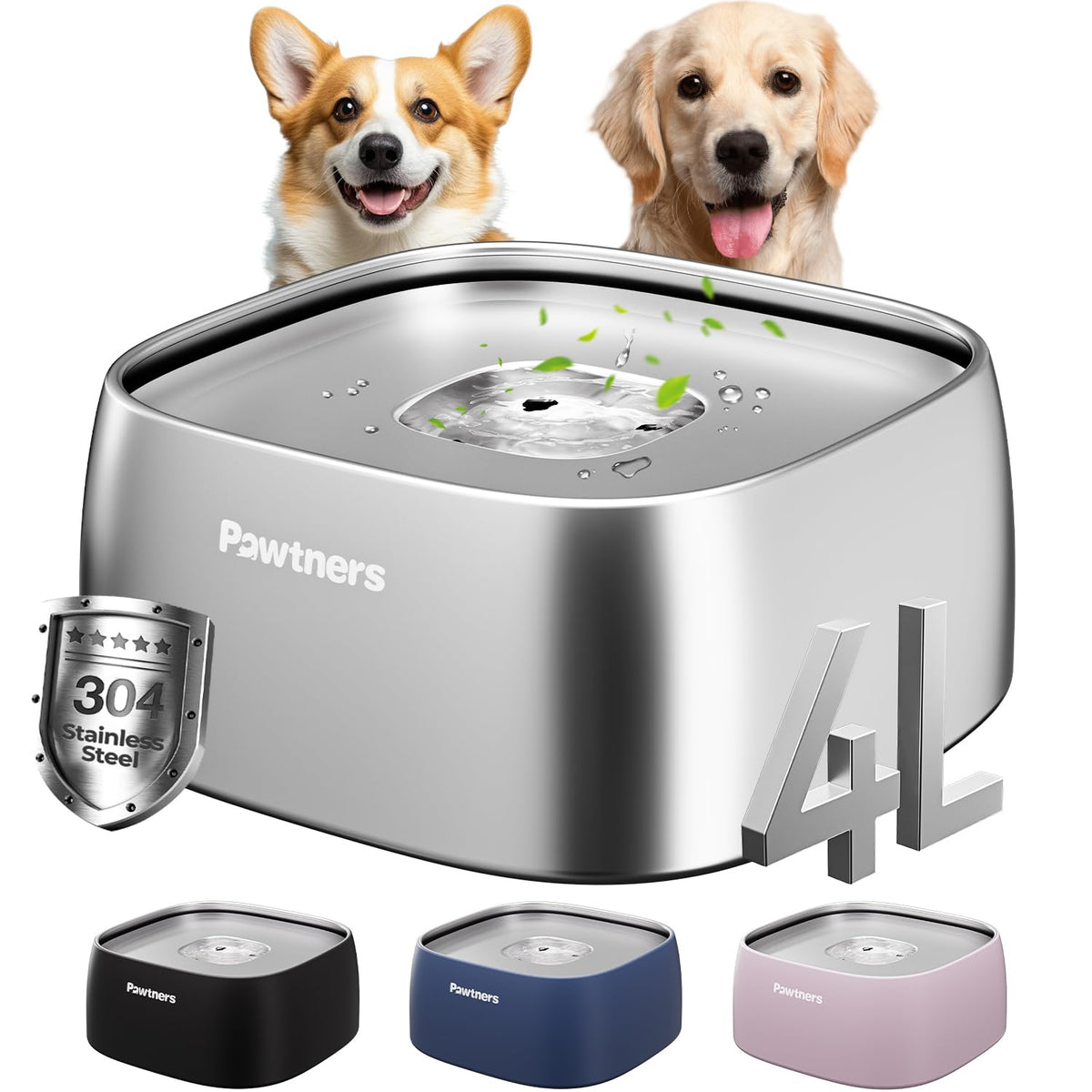 Pawtners 304 stainless-steel dog bowl for easy cleaning and safe drinking.