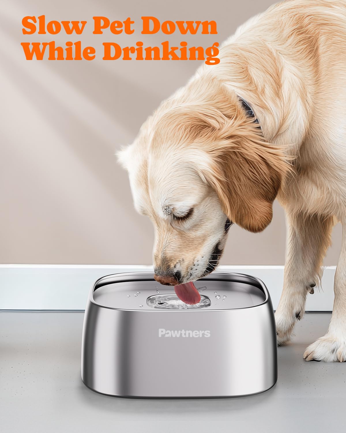 Pawtners non-slip base prevents sliding during enthusiastic drinking.
