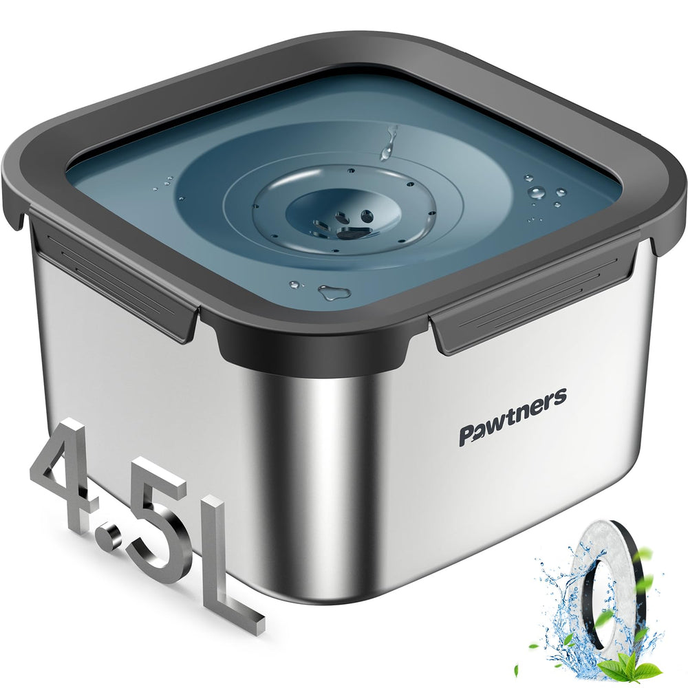 Pawtners dog water bowl no spill blue outer view showing large capacity for busy households