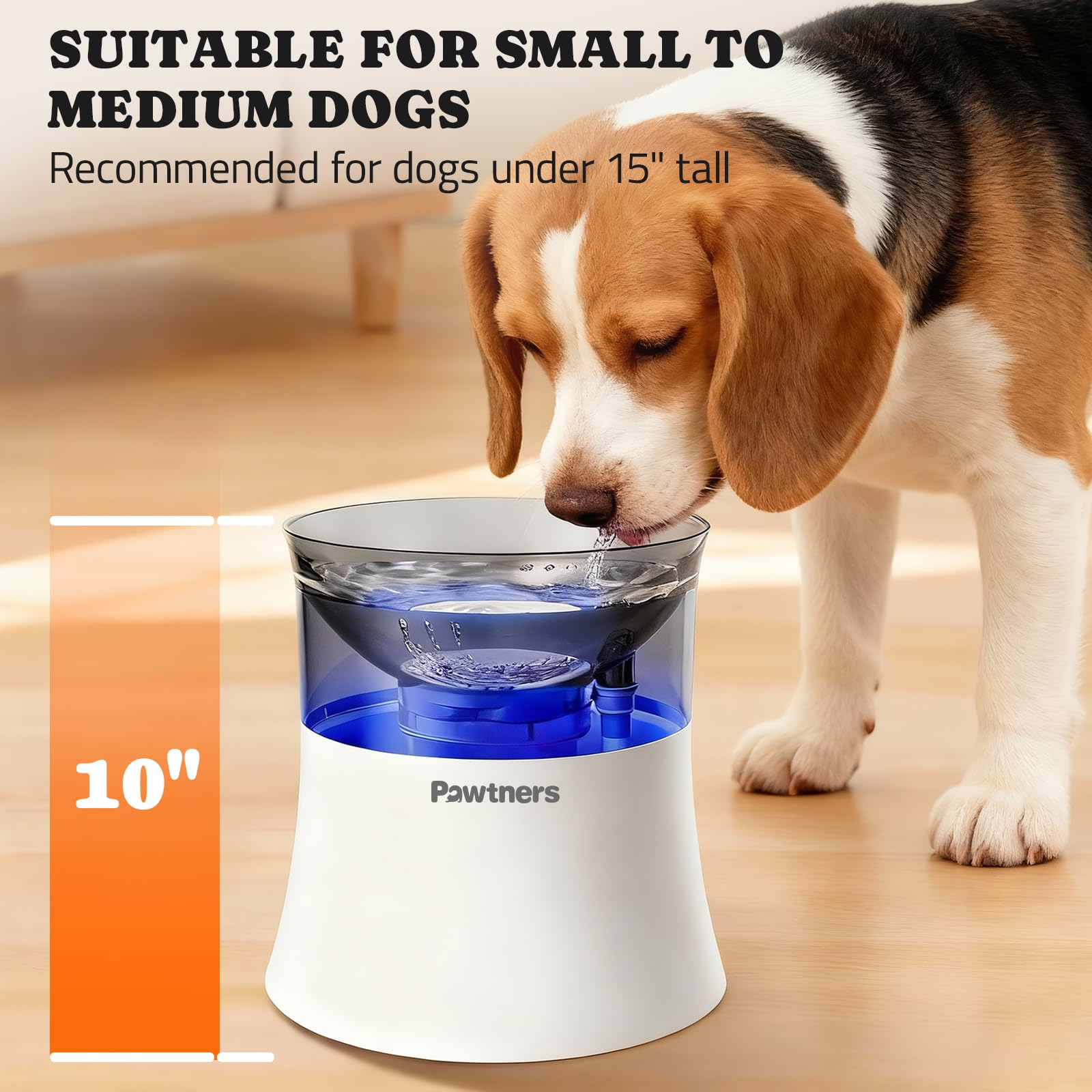 Pawtners dog fountain shows spacious drinking area for easy sipping.