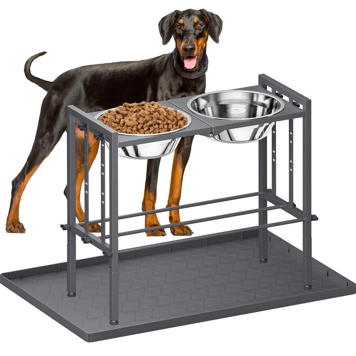 Pawtners elevated dog bowls with four height settings enhance feeding comfort for large breeds.