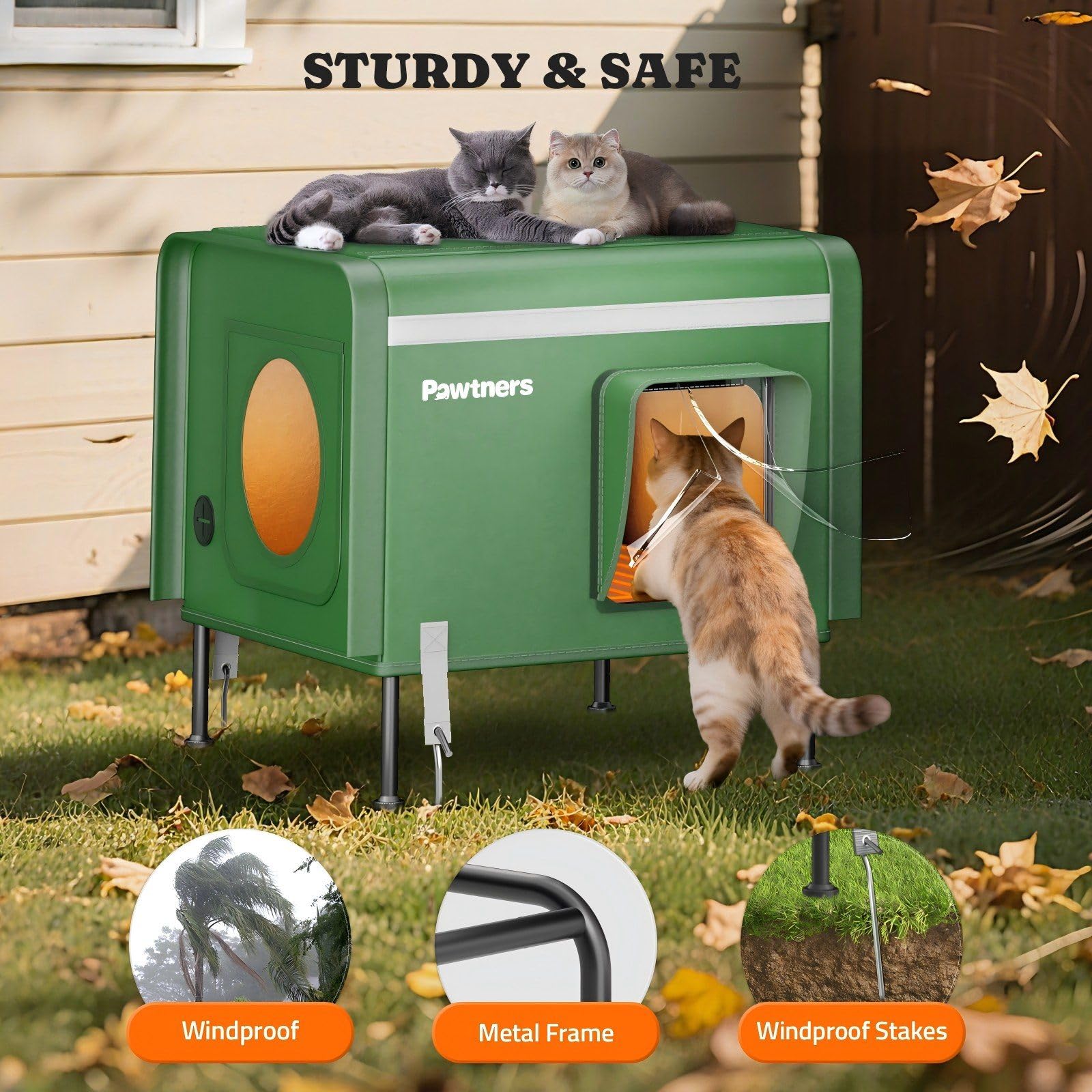 Pawtners elevated feet with adjustable legs keep shelter dry.
