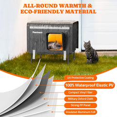 Pawtners heated outdoor cat house entrance with escape door for safe, sheltered access