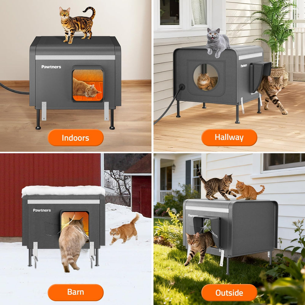 Pawtners heated outdoor cat house weatherproof durability suits feral or stray cats in winter