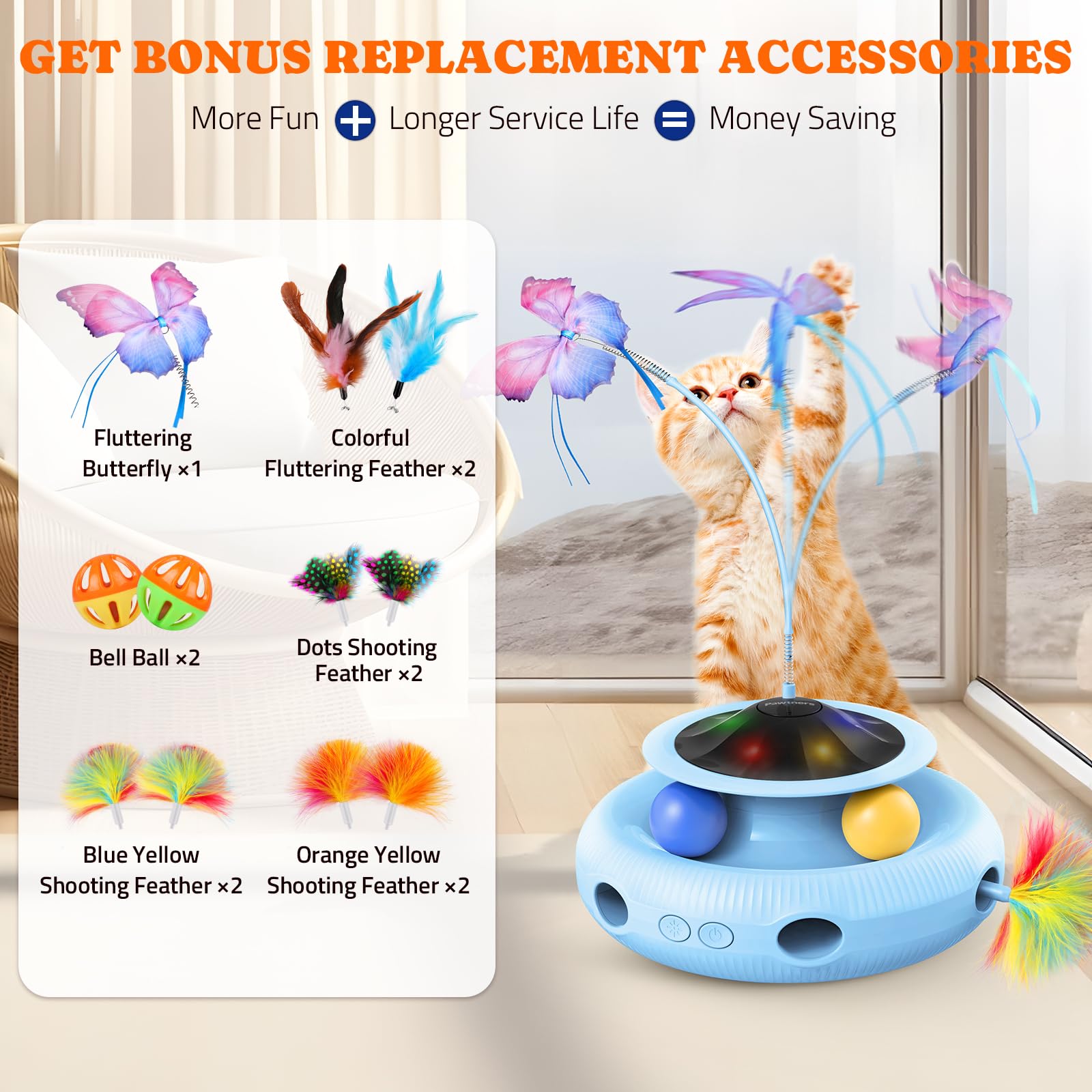 Pawtners Interactive Cat Toy complete kit includes extra balls and wand for extended solo fun.