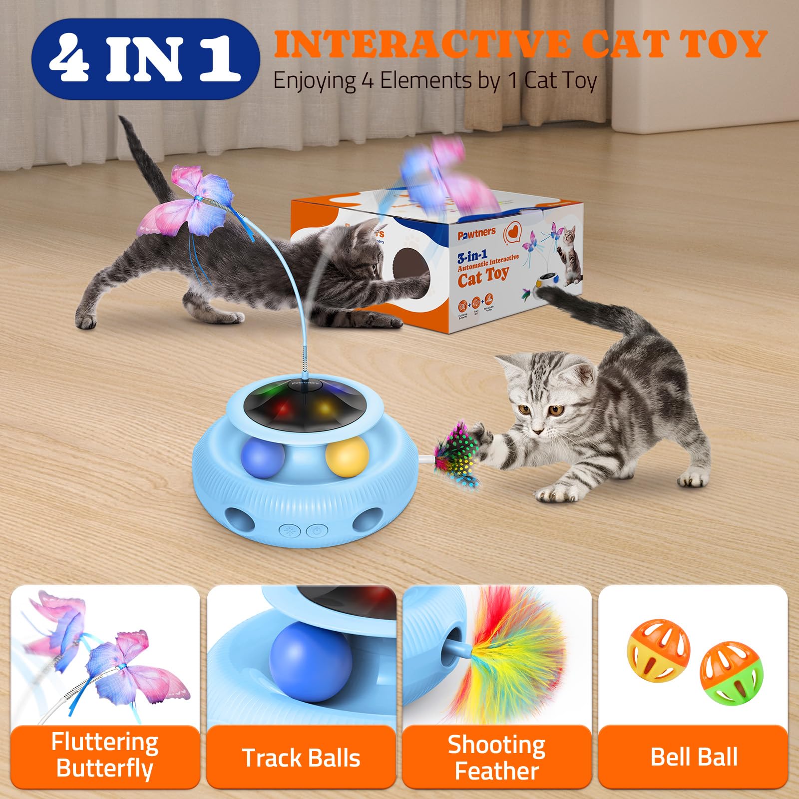 Pawtners Interactive Cat Toy LED lights attract attention during evening play.
