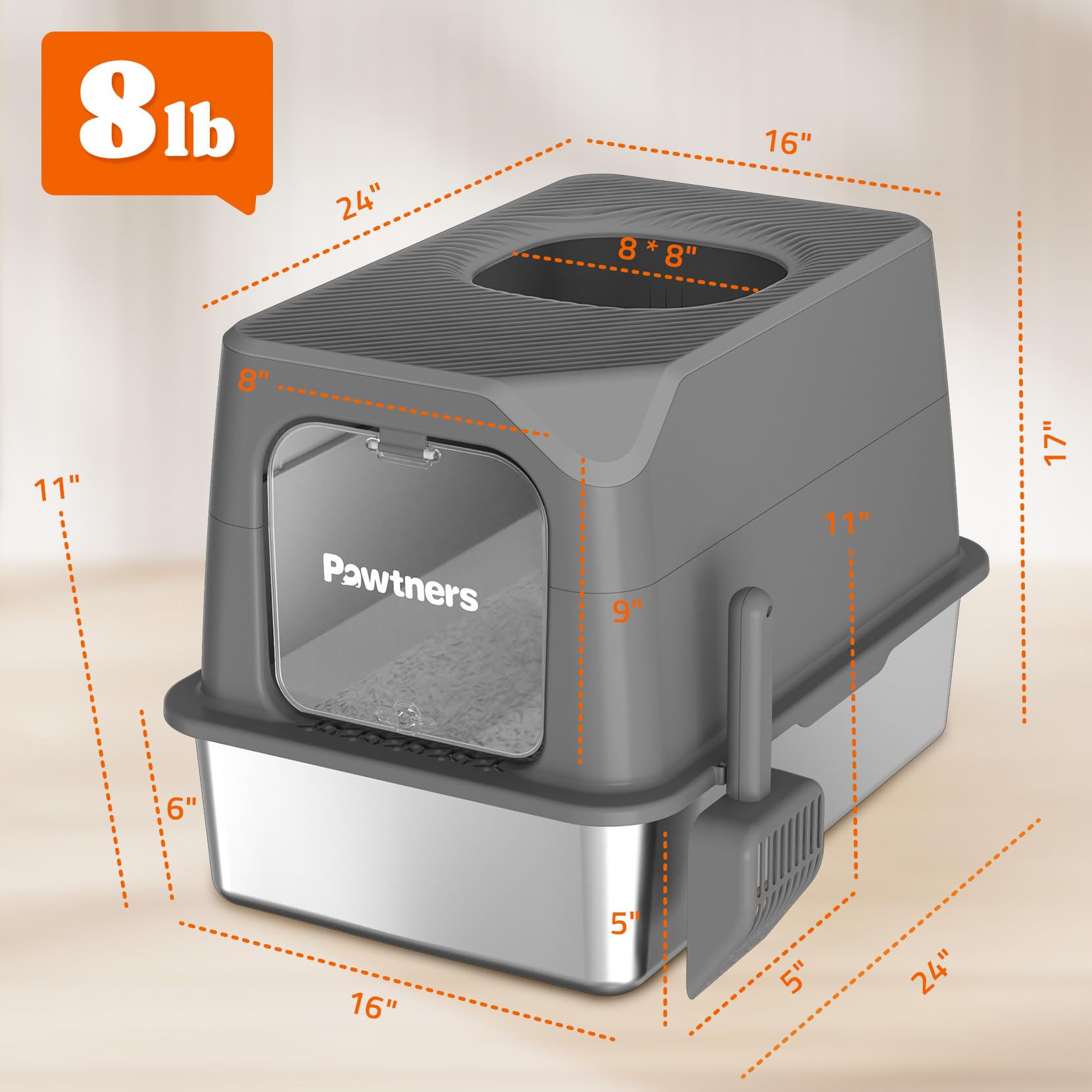 Pawtners litter box with scooper simplifies daily maintenance
