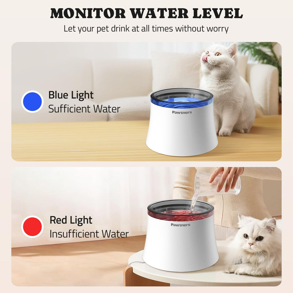 Pawtners low-water-alert-indicator, red warning light signals refill need.