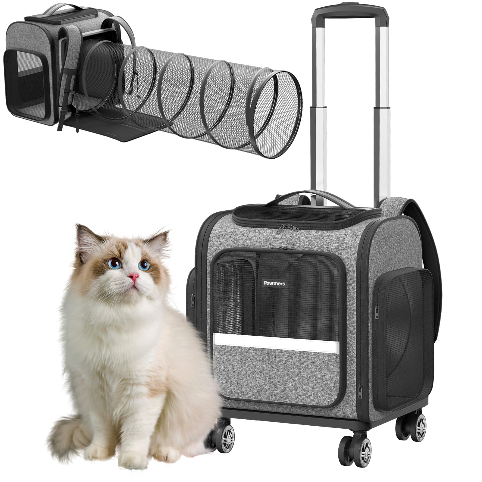 Pawtners rolling cat carrier wheels for smooth pet travel