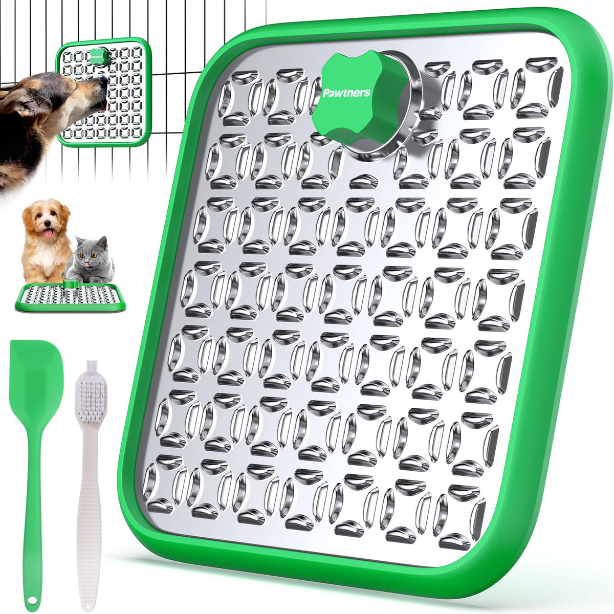 Pawtners stainless steel large lick mat 9x9 area supports slow feeding for dogs