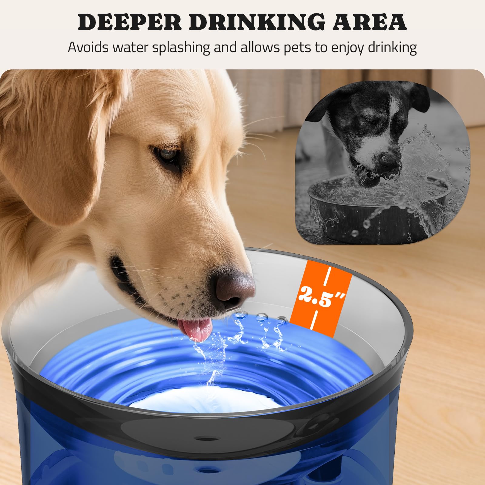 Pawtners water fountain elevated height provides comfortable drinking for larger dogs.