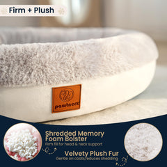 Soft plush fur exterior of the pawtnerz round dog bed.