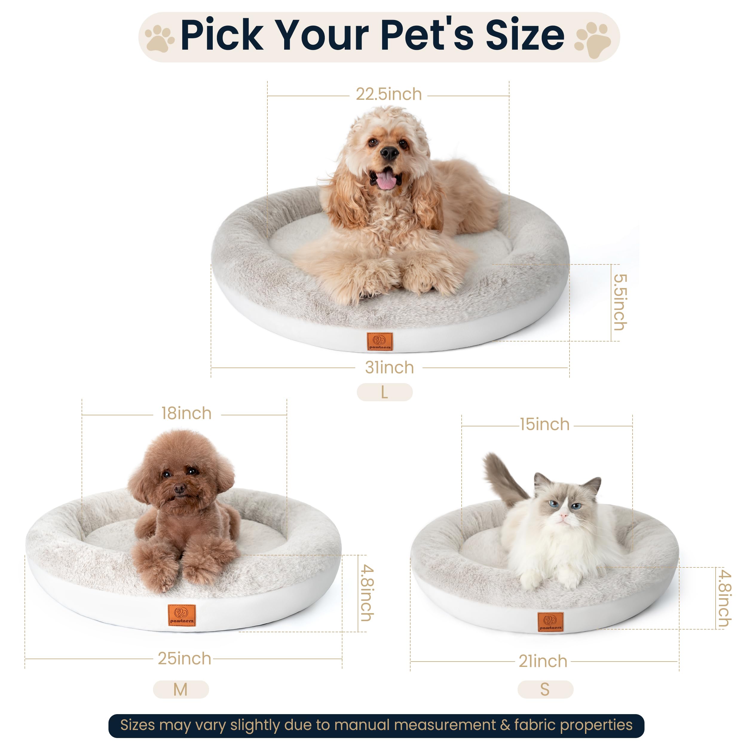 Reinforced stitching and durable fabric on pawtnerz round bed.