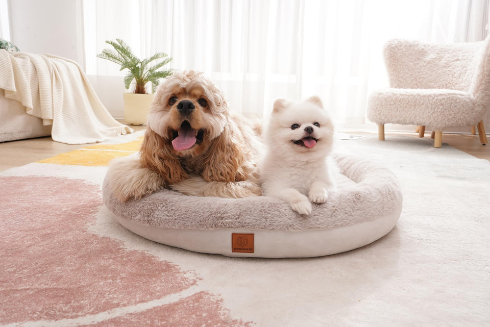 Elegant round dog bed fit for living rooms and cat lounges.