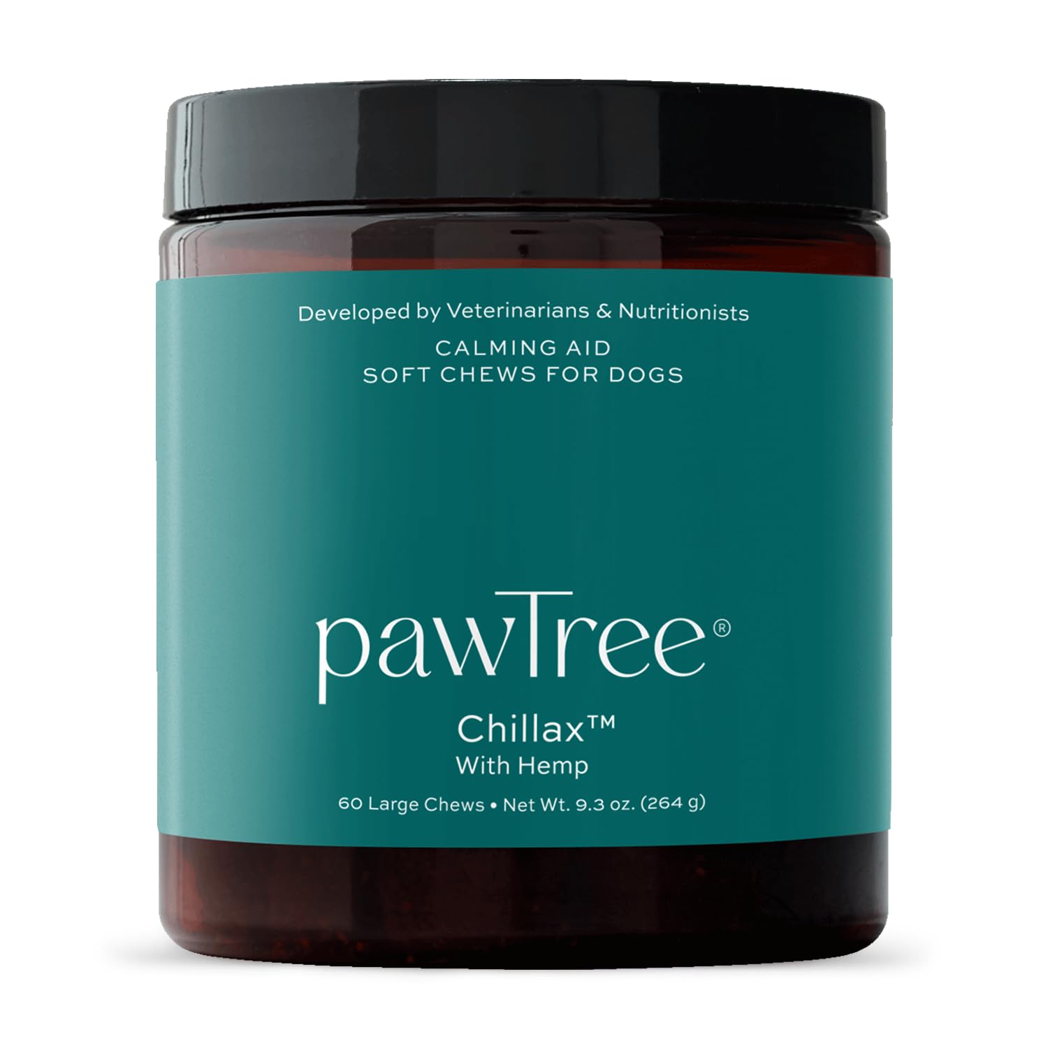 pawTree Chillax pack shot shows calming hemp chews for dogs supporting stress relief during storms.