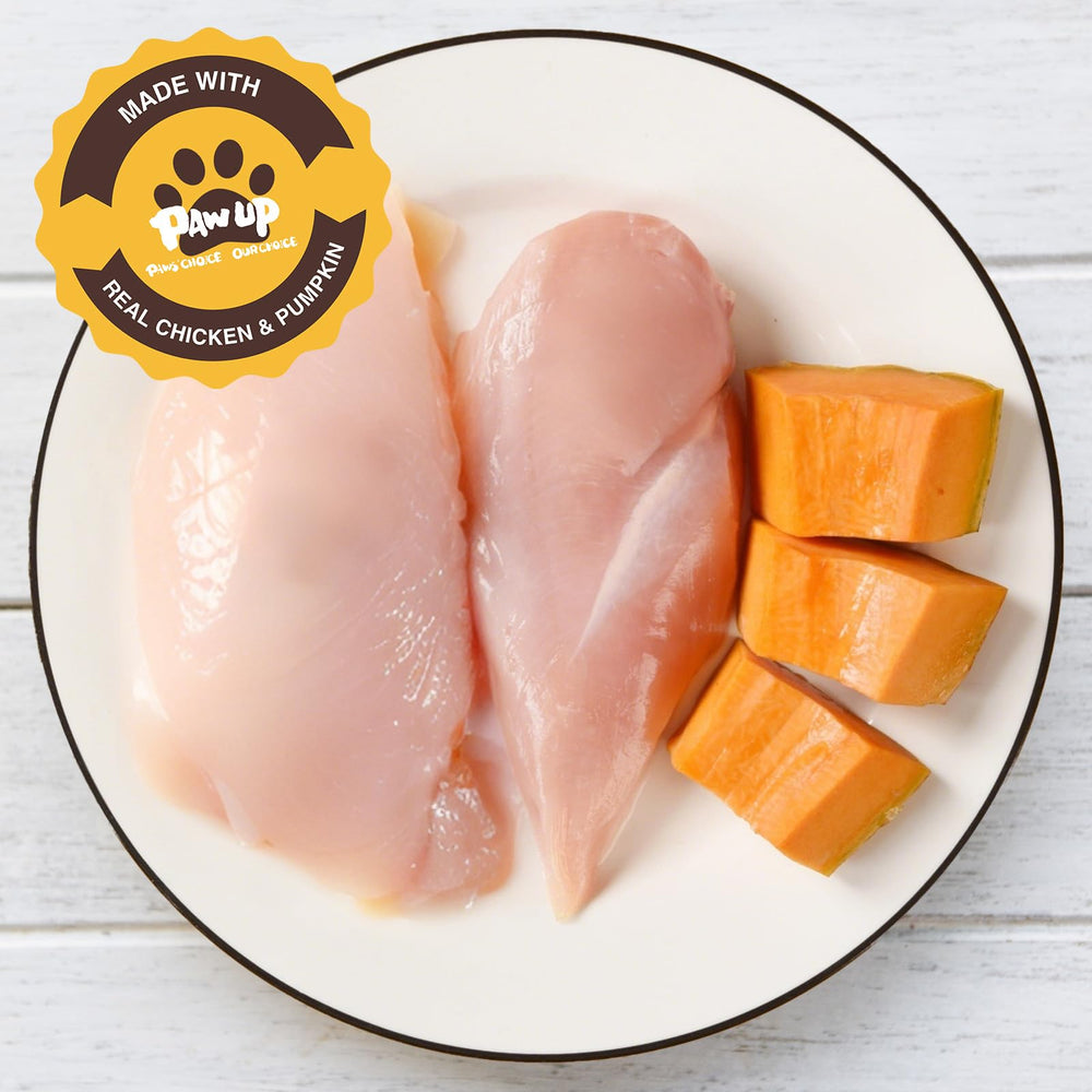 PAWUP chicken-wrapped pumpkin biscuit cross-section reveals real ingredients