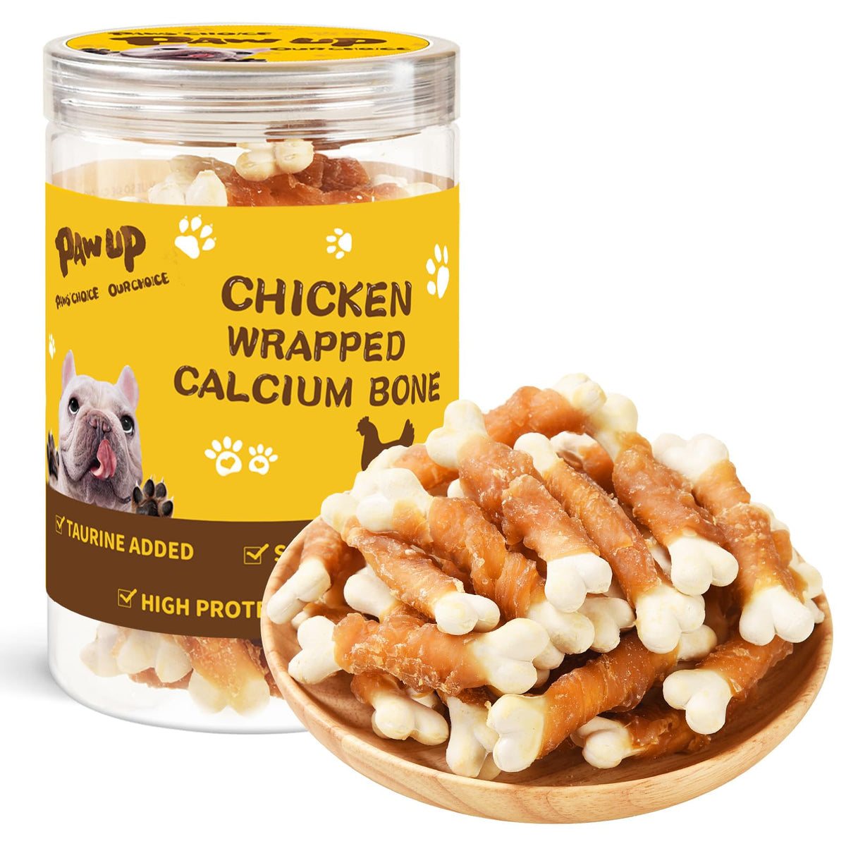PAWUP chicken-wrapped-puppy-chew-bones closeup showing aroma and chewy texture.