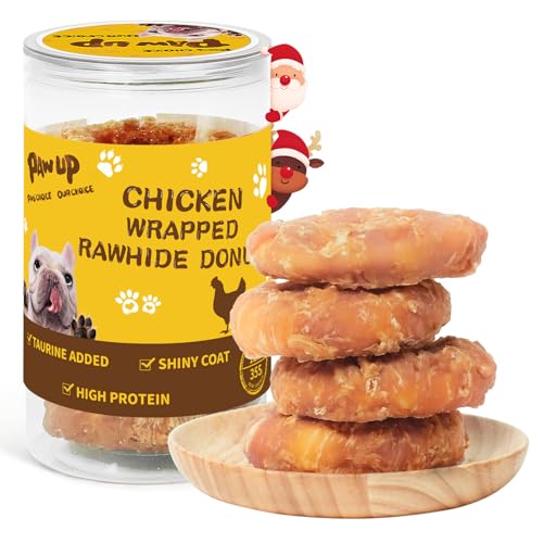PAWUP chicken-wrapped rawhide donut for large dogs shows a long-lasting chew option.