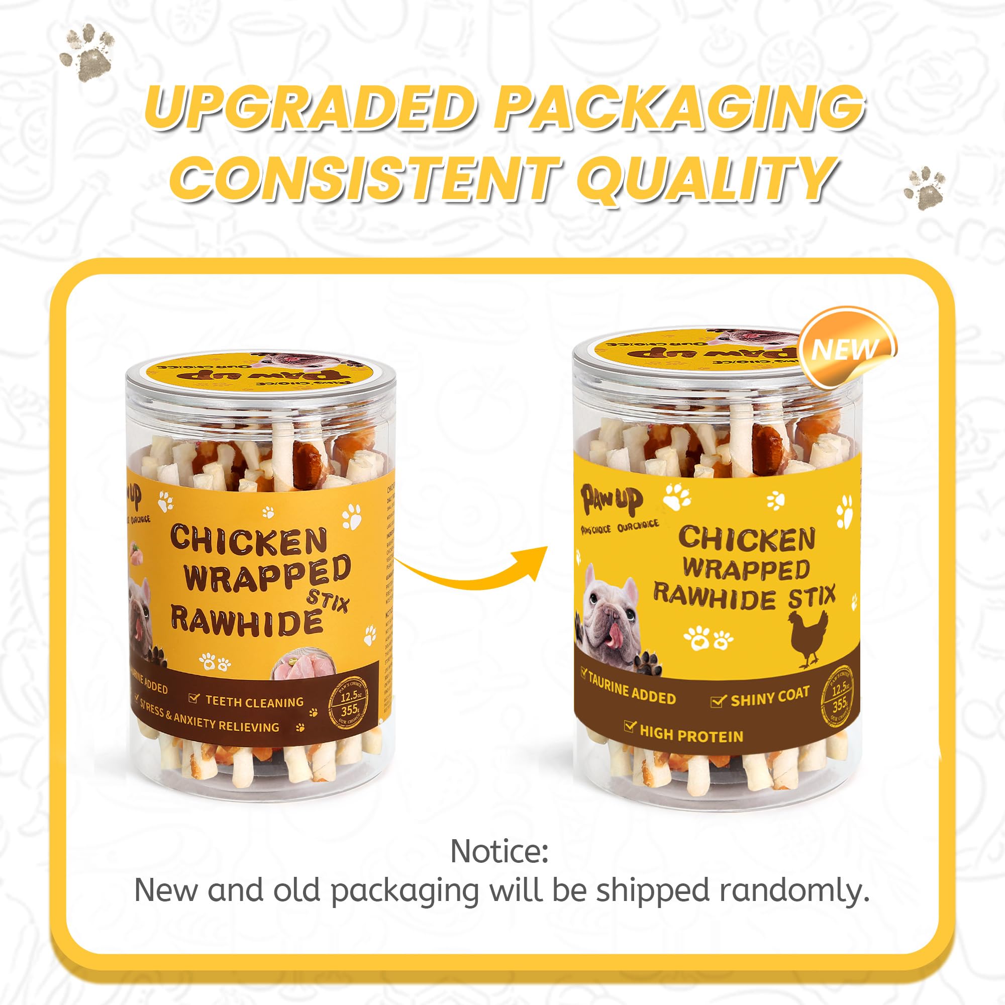 PAWUP chicken-wrapped rawhide sticks ideal for daily snack time.