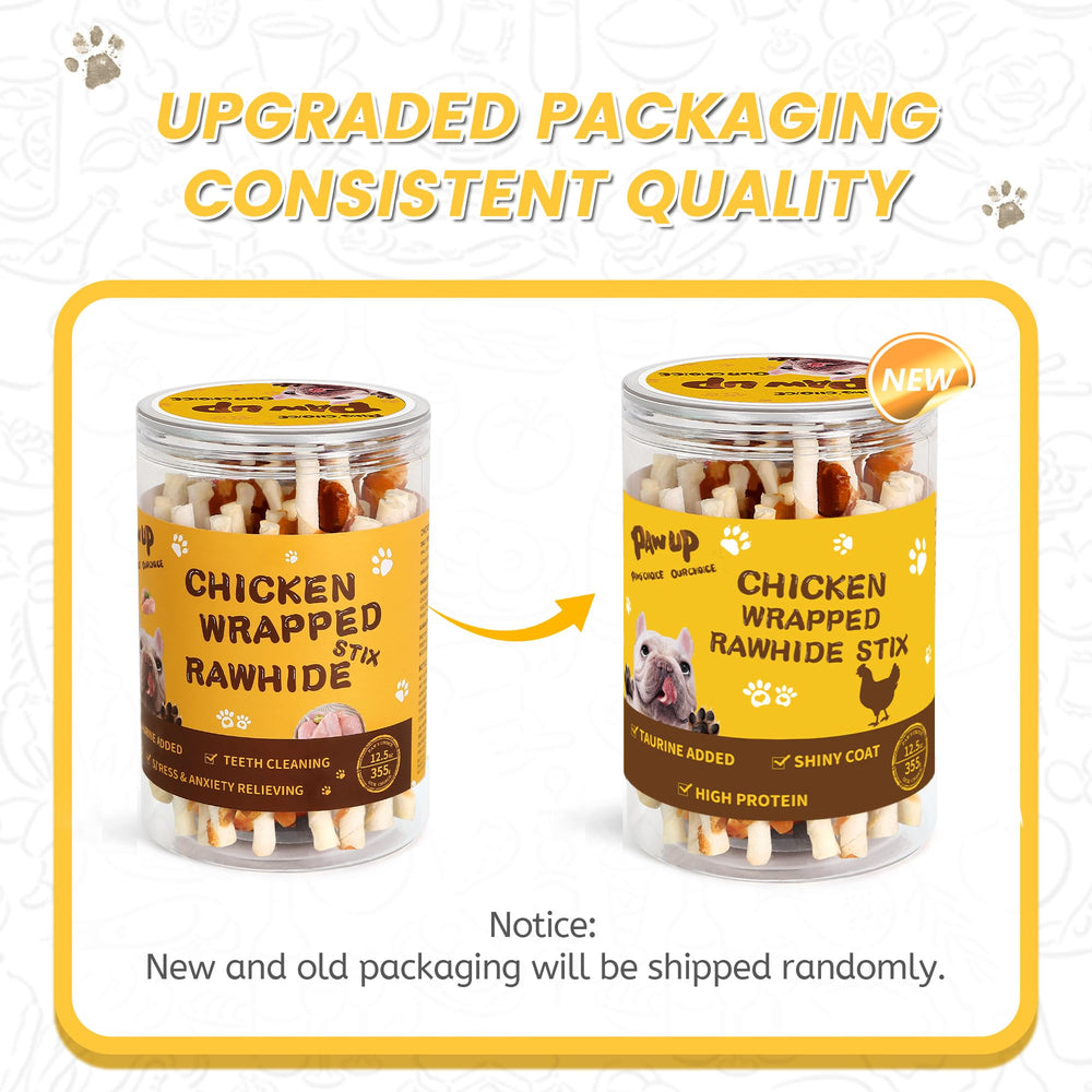 PAWUP chicken-wrapped rawhide sticks ideal for daily snack time.