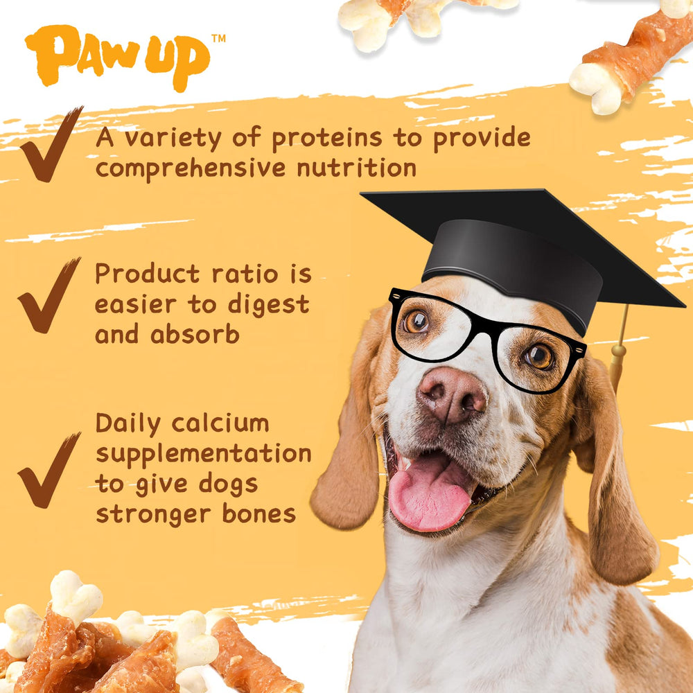 PAWUP-clean-ingredients-no-rawhide communicates cleaner treat choice.