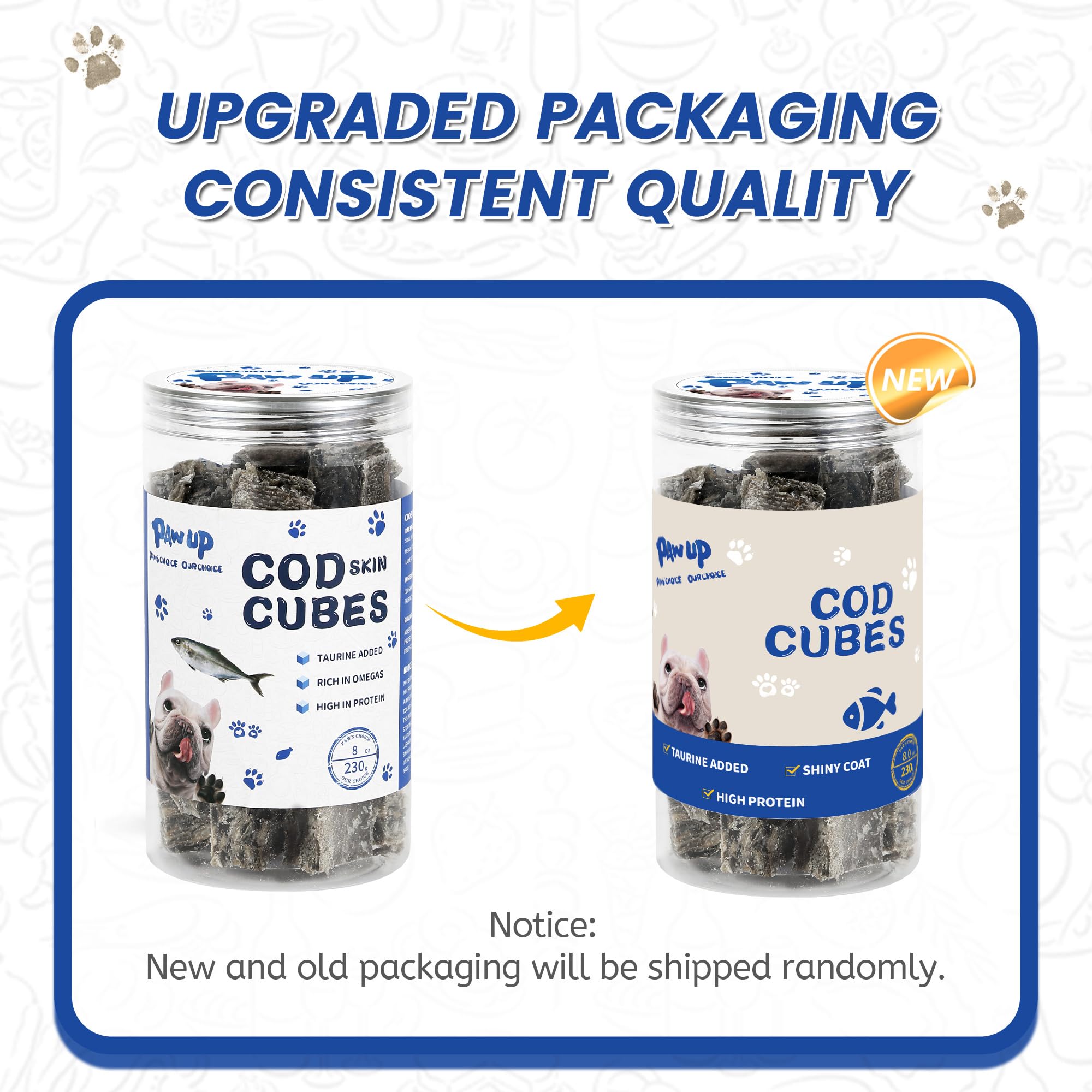 PAWUP Cod Skin Cubes serving-size guidance for treats