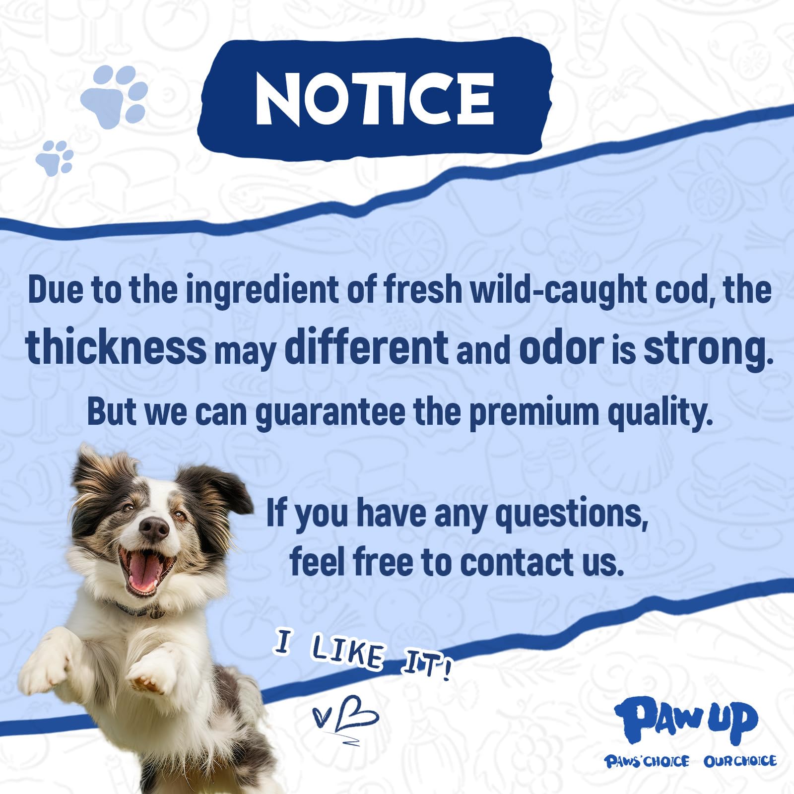 PAWUP Cod Skin Rolls small-dog serving size suggests easy portion control.