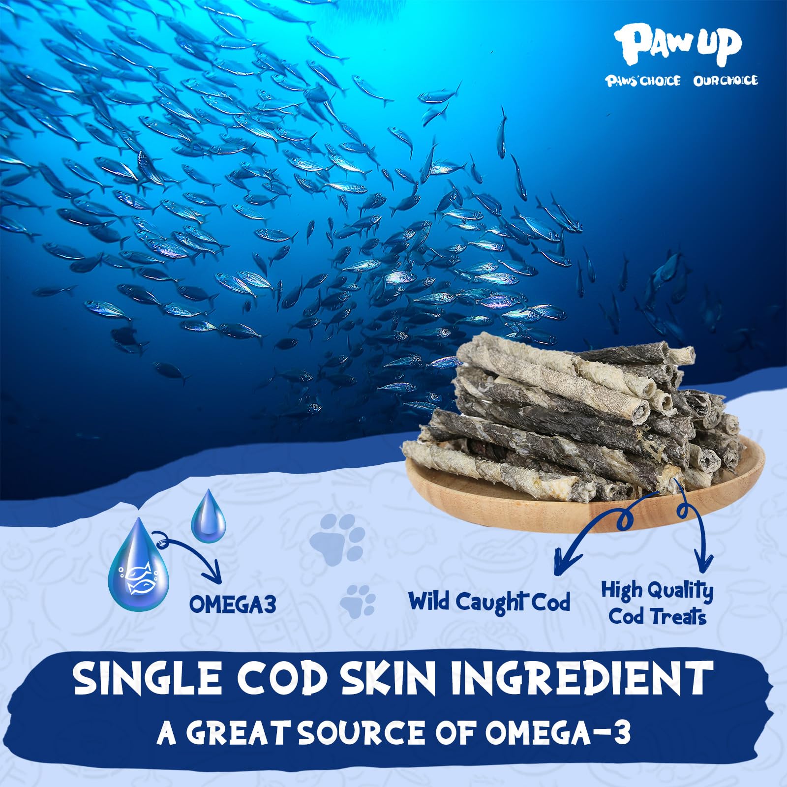 PAWUP Cod Skin Rolls taurine addition supports heart health.