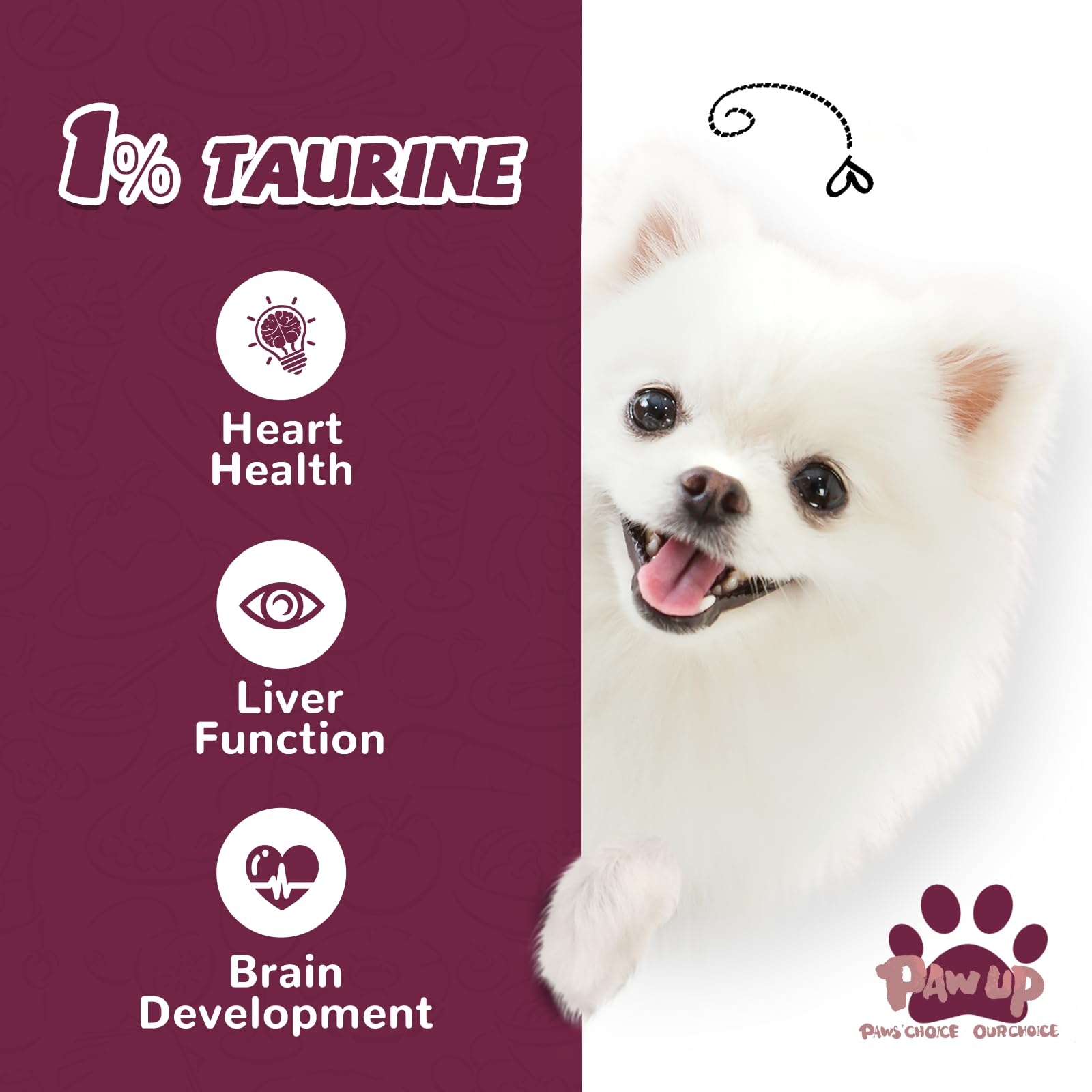 PAWUP Duck Jerky Rings taurine label signals potential heart and brain support.