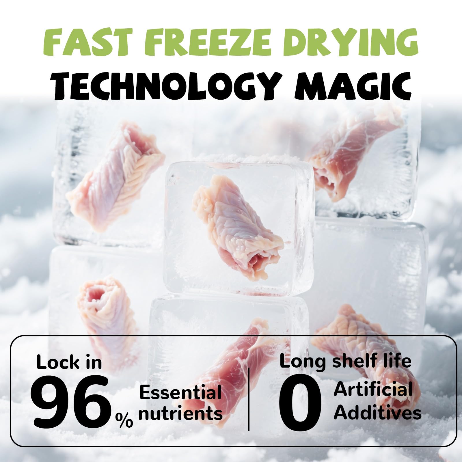 PAWUP Freeze Dried Chicken Neck Treats crumble option image demonstrates flavor variety for mixing in meals.