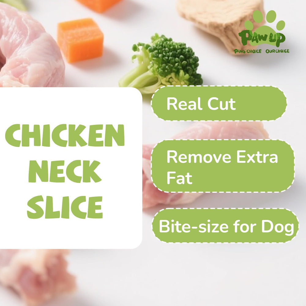 PAWUP Freeze Dried Chicken Neck Treats gluten-free label seen on bag image.