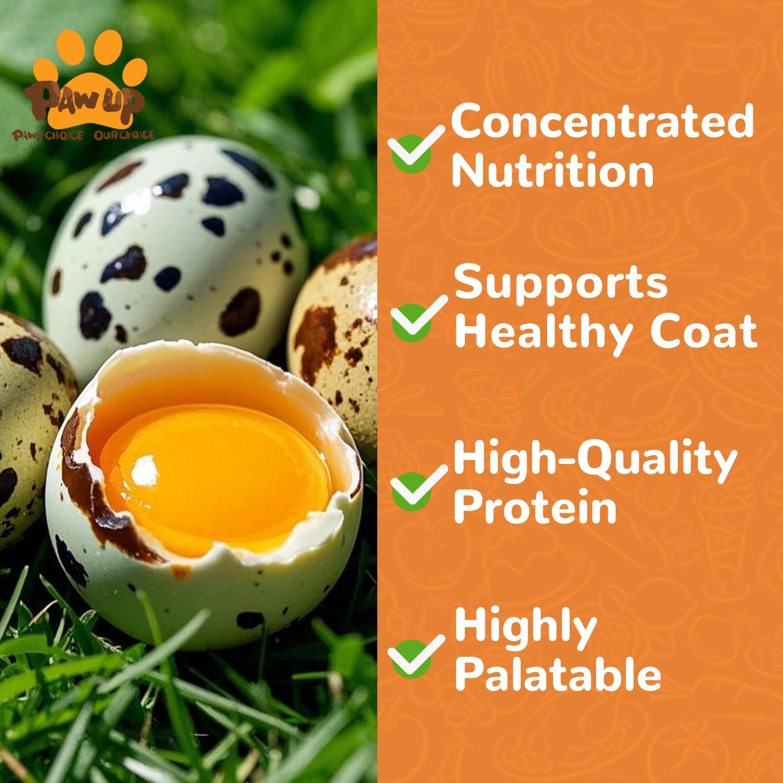 PAWUP quail yolk treats crumbled over kibble for flavor.