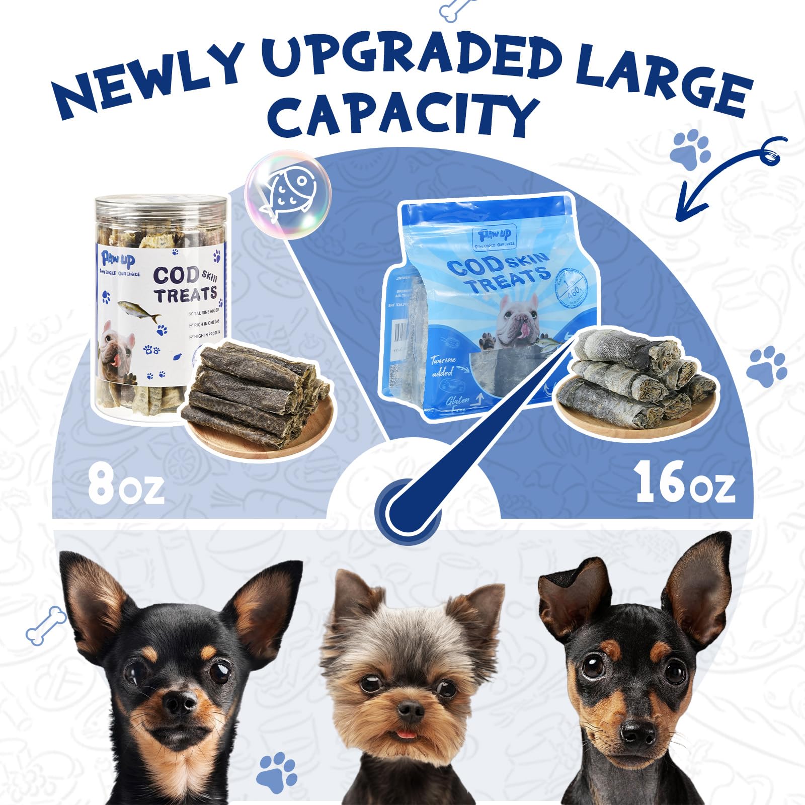 PAWUP Single-ingredient cod-skin chew: simple, gluten-free snack option.