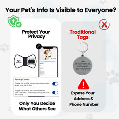 PawView bowtie-tag slide-on design keeps ID secure on the collar