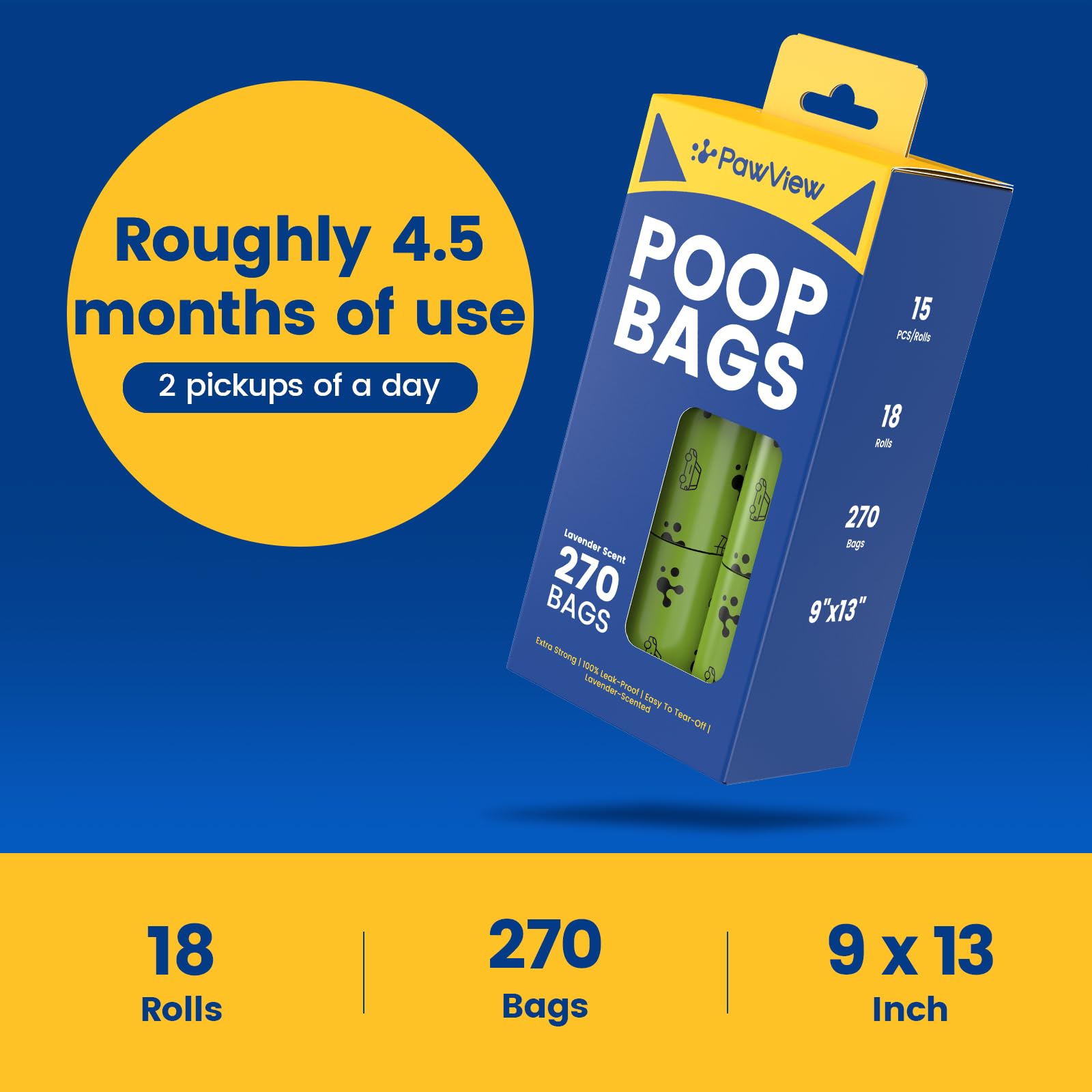 PawView 18-roll, 270-count pack supplies busy walkers.