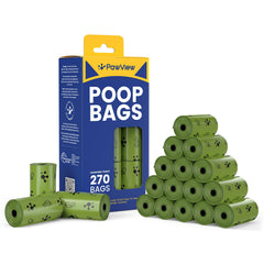 PawView extrathick leakproof dog poop bags packaging for reliable cleanup.