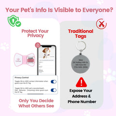 PawView pink bowtie tag side view shows slide-on design for secure wear.
