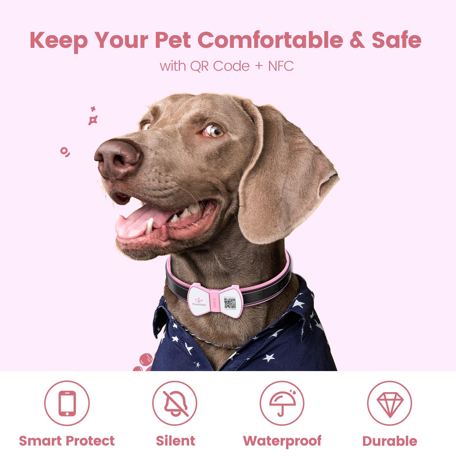 PawView pink NFC tag close-up for quick data access.