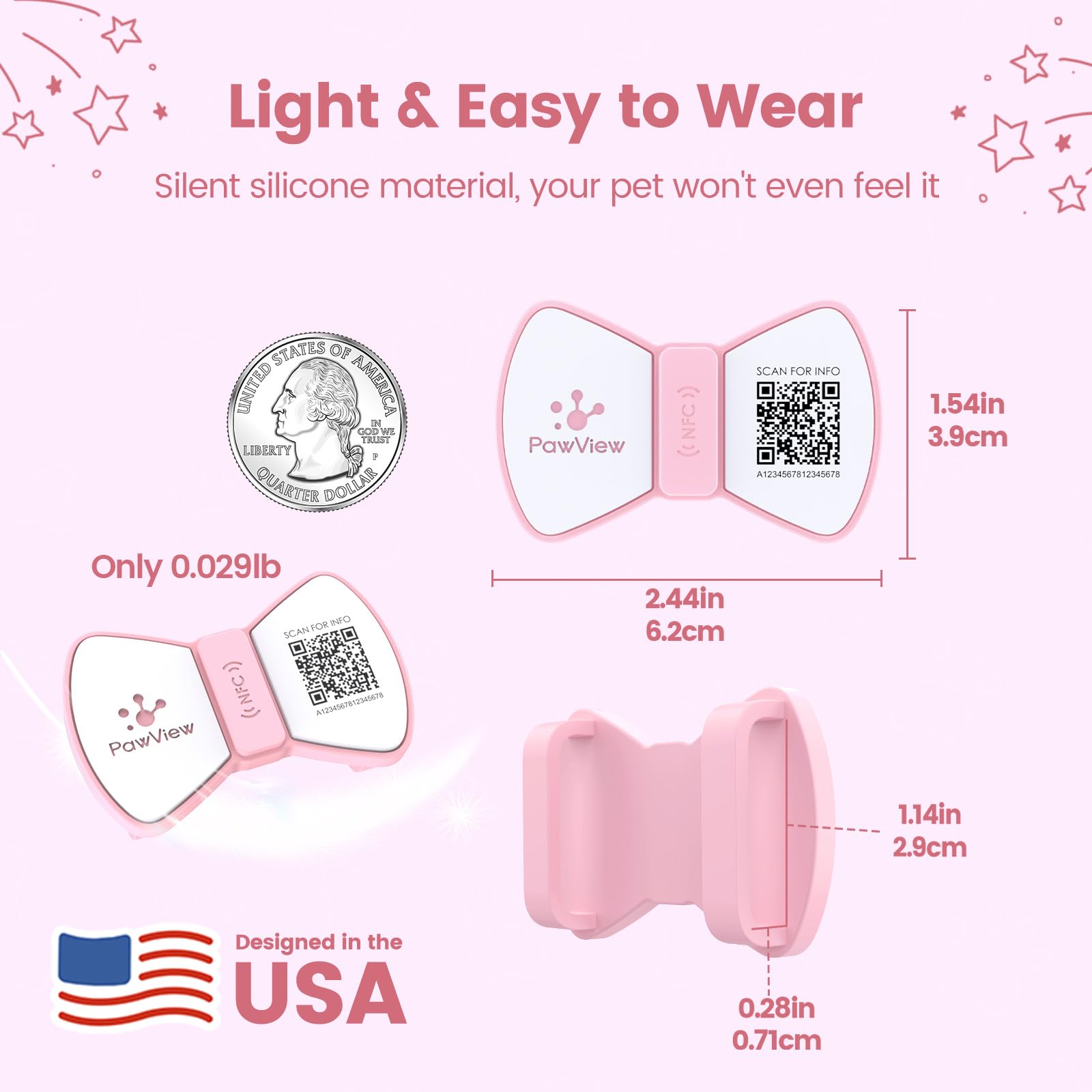 PawView pink slide-on tag on collar during play and walks.